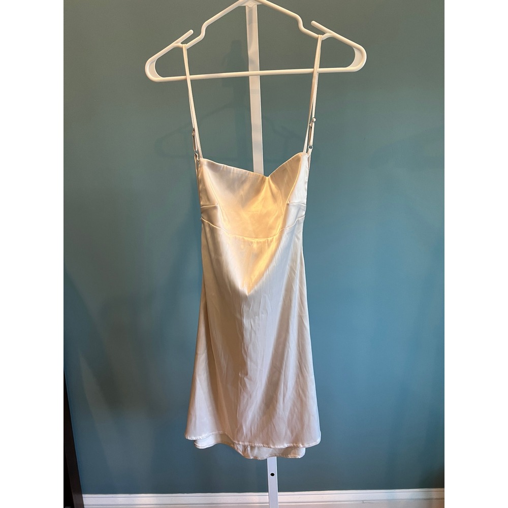 Mini Dress Womens M Champagne Satin Open Back Cocktail dress ***See Measurements